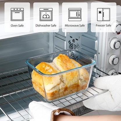 NUTRIUPS 2.7QT Glass Bread Pan with Lid, 8.6x5.1 Inch Deep Loaf Bread Baking Nonstick Pans with Airtight Lids, Rectangular loaf pan for Homemade Meatloaf Sourdough (2.6L Rectangle)