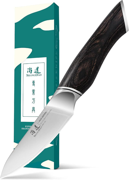 SHANGDAO 3.7 inch Paring Knife, 3 Layers VG10 Alloy Steel Fruit Vegetable Peeling Knives, Pakkawood Handle, Razor Sharp Small Kitchen Knife with Gift Box