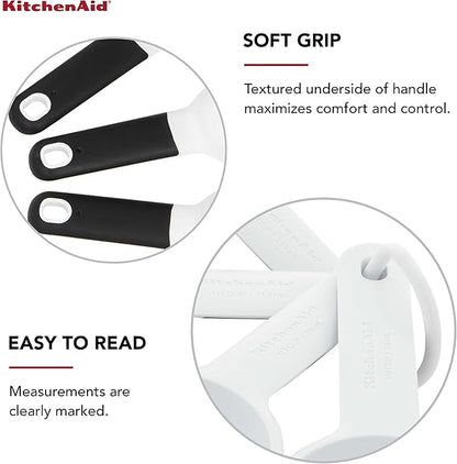 KitchenAid Universal Easy To Read Measuring Cup and Spoon Set with Soft Grip Handle for Maximum Control, Hang Hole and Nesting For Easy Storage, Dishwasher Safe, 9 Piece, White