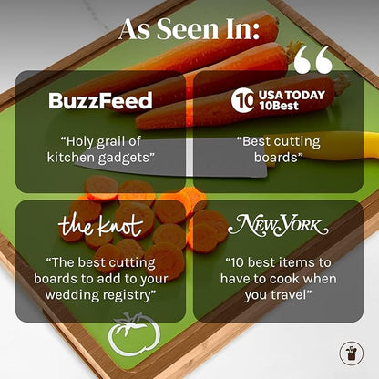 Bamboo Wood Cutting Board Set, Bamboo with 6 Color Coded Flexible Plastic Chopping Mats with Food Icons, Wooden Cutting Boards for Kitchen, Wooden Chopping Board Set Non Toxic Dishwasher Safe
