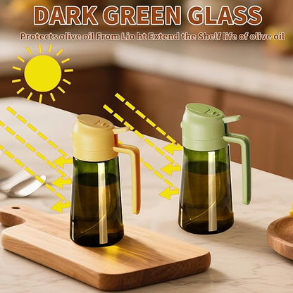 Olive Oil Dispenser and Oil Sprayer – 16oz/470ml Glass Light-Proof Oil Pourer for Kitchen, Air Fryer, Cooking, Salad, and BBQ