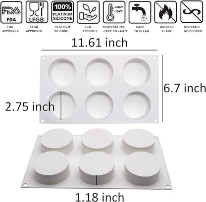 OCPO KITCHEN Cylinder Silicone Molds for Baking Mousse Cake, 3D Silicone Baking Mold for Candy Pastry Chocolate Truffle Cupcake Jelly Cookie Pudding Cake Decoration Mold, Flat Cylinder (6-Cavity)