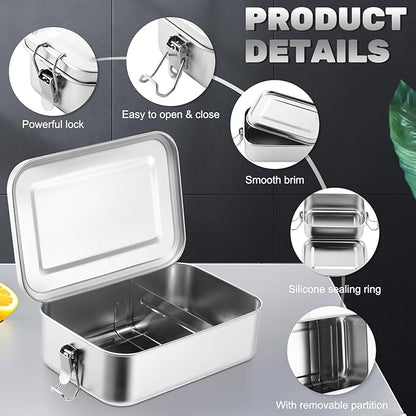Umigy 5 Pcs Stainless Steel Food Containers 550/850/1200/1400/2400 ml Metal Bento Lunch Box Stainless Steel Food Storage Containers, Lockable Clips to Leak Proof, Reusable Dishwasher Snack Boxes