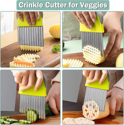 FANTEXY Crinkle Cutter for Veggies Potato Cutter for Fries, Stainless Steel Blade, Potato Slicer French Fry Crinkle Cutter, Crinkle Chopper Wavy Cutting Tool for Potatoes Carrots Cucumbers