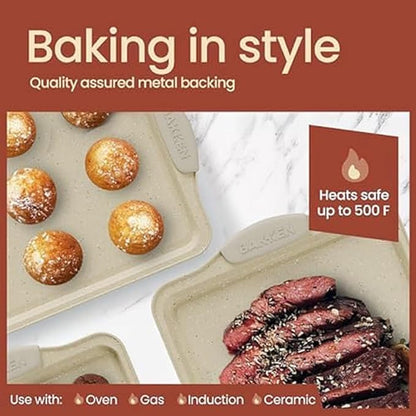 18-Piece Deluxe Nonstick Carbon Steel Bakeware Set - Professional Kitchen Oven Baking Pans with White Silicone Handles and Accessories