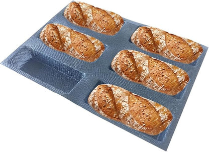 Bluedrop Silicone Bread Forms Square Shape Bread Molds Non Stick Bakery Trays Silicone Coated Fiber Glass 6 Caves Rectangle Moulds