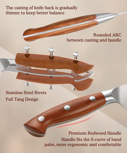 HEZHEN 5.3 Inch Steak Knives, Non Serrated Steak Knife Set of 4, German Steel Steak Knife Set,Professional Straight Sharp Edge Knives - Full Tang Ergonomic Handle