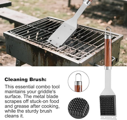 Grilling Accessories Set Large Spatula Fork Cleaning Brush Food Tongs Durable Stainless Steel BBQ Grill Tools with Extra Thick Storage Case BBQ Accessories Grill Set