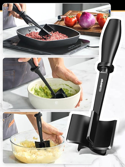 Premium Meat Chopper - Hamburger Smash, ana Non-Stick Masher With Nylon Mash, Fork & Mix Chop