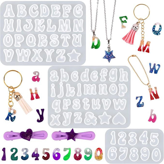 Actvty Mini Alphabet Resin Molds - 3Pcs Letter Molds for Epoxy Casting Small Number Alphabet Silicone Mold for DIY Earring Necklace Pendant Jewelry Resin Crafts Decor