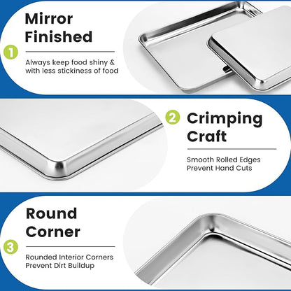 6 Pack Stainless Steel Baking Sheet Pans, 16" L × 12" W × 1" H Cookie Sheets for Toaster Oven, Rust-Resistant, Dishwasher Safe