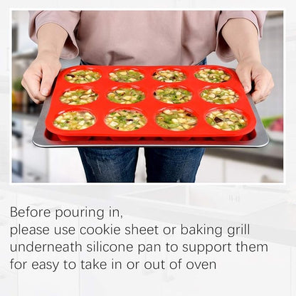 12 Cups Silicone Muffin Pan - Regular Size Cupcake Pan Muffin Tin for Baking Nonstick Food Grade