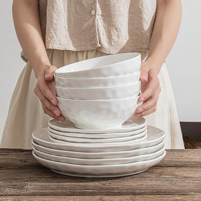Ceramic Serving Bowls, 6.3 Inch, Set of 4, White, Porcelain, Modern, Oven & Microwave Safe, 25.7 oz Capacity