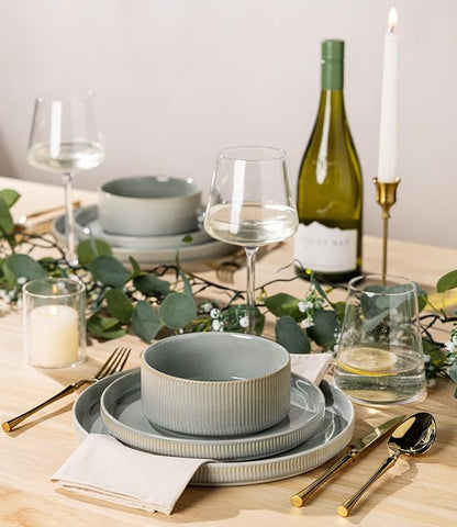 TheTerra Ceramic Dinnerware Sets for 4, 12 Pieces Porcelain Lightweight Plates and Bowls Sets, Scratch Resistant Dish Set, Oven & Microwave & Dishwasher Safe, Desert Sage