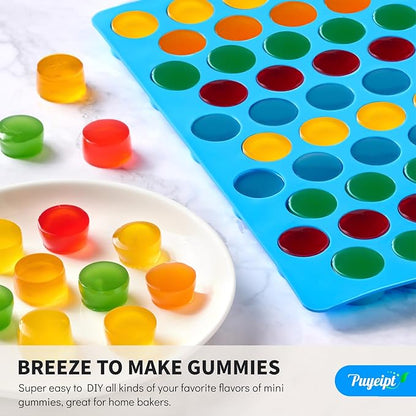 4 PCS Silicone Gummy Candy Molds, 55 Cavities Non-Stick Round Molds for Small Hard Candies, Chocolates, Caramels, Jello, Fruit Snacks