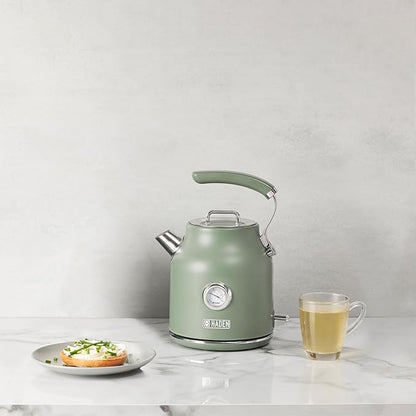 Haden Dorset 1.7 Liter Stainless Steel Electric Kettle, Hot Water Kettle with 360-Degree Base and Auto Shutoff, Cedar Green & Chrome