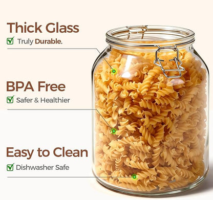 ComSaf Glass Jars with Airtight Lid 86 oz, Wide Mouth Mason Jars, Canning Jars, Large Glass Storage Containers with Lids, Flour Sugar Storage Containers, Large Canister for Rice, Pickle, Set of 2