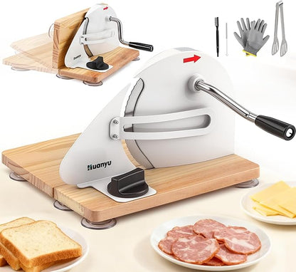 Huanyu Manual Bread Slicer Upgrade Foldable Sourdough Cutter Versatile Hand Crank Slicers Stainless Steel Blade Adjustable Thickness with Scale Line&Suction Cup for Homemade & Commercial Use (White)