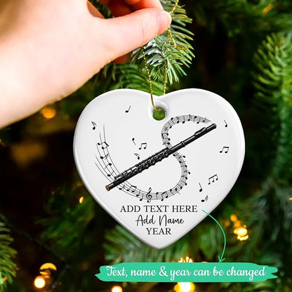 Personalized Flute Player Ceramic Ornament with Text Name & Year, Custom Flutist Christmas Tree Ornament, Flute Musical Instrument Xmas Ornaments 2025, Gift for Music Lover Student Friend
