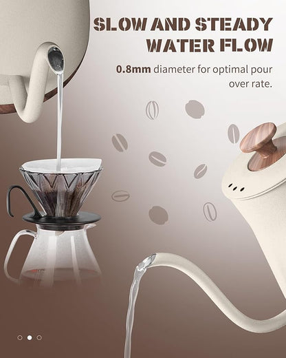 Gooseneck Electric Kettle, 1000W Electric Tea Kettle Stainless Steel, Pour Over kettle for Coffee, Wood-like Grain Finish Handle, Hot Water Kettle, Auto Shut Off, 0.8L, Beige