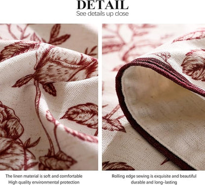 ISAENNE Designer Vintage Linen Small Rectangular Tablecloth,Red Floral Pattern Linen Stain Resistant Table Cloth,Decor Tablecloths for Dining Thanksgiving Kitchen Tea Party,55"*71"-Harmony