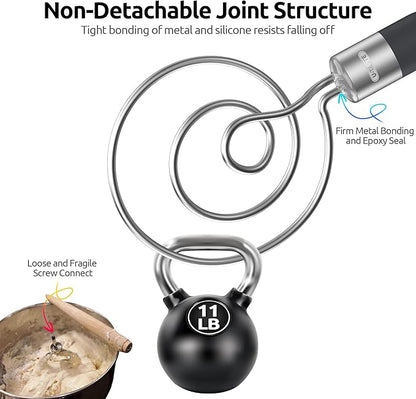 U-Taste 12.6" Danish Dough Whisk: 18/8 Stainless Steel Heavy-Duty Sourdough Mixer Tool, Food Grade Dutch Style Seamless Bread Wisk, Sturdy for Mixing, Stirring, Pressing, Kneading Thick Batter (Black)