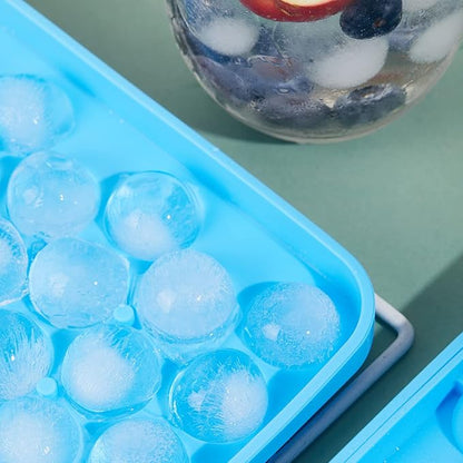 Round Ice Cube Tray 2 Pack BPA Free Silicone Flexible Easy Release 1.1 Inch x 50PCS Small Ice Ball Maker Mold for Whiskey, Cocktail, Chilling (Blue)