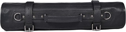 Leather Knife Roll Storage Bag, Elastic and Expandable 10 Pockets, Adjustable/Detachable Shoulder Strap, Travel-Friendly Chef Knife Case (Cerulean Black, Leather)