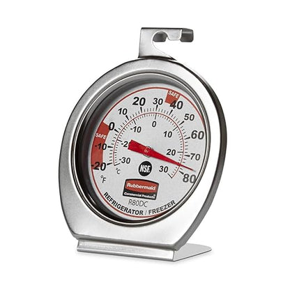 Rubbermaid Commercial Products Thermometer, Classic Large Mechanical Dial, Chrome, Extreme Temperature Range for Use in Refrigerator/Freezer/Cooler/Fridge