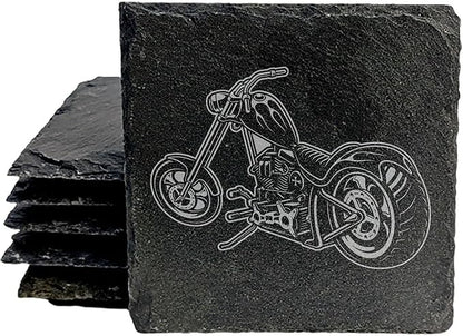 Level Up Your Man Cave: Rustic Chopper Coasters for The Motorcycle Enthusiast - Square Slate - Set of 5