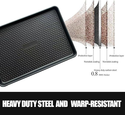 Large Baking Sheet Set (2 Pack) - Half Sheet Pan 17.7x12.2 Inch, 0.8mm Heavy Duty Carbon Steel, Nonstick & Warp Resistant Cookie Sheet for Baking, Roasting, Textured Pattern, Dark Grey
