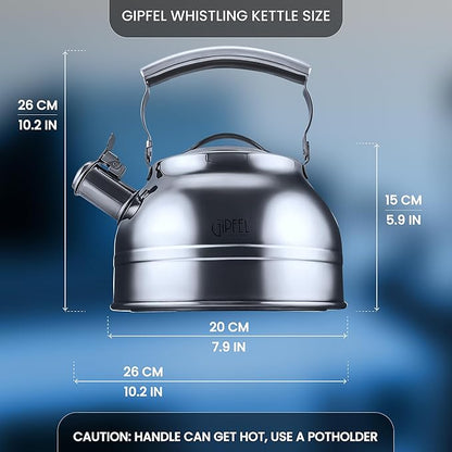 GIPFEL INTERNATIONAL Whistling Tea Kettle Stovetop - Food Grade Stainless Steel Teapot for Stove Top with Ergonomic Handle for Gas, Induction, Electric Stovetops 2.3 Quart