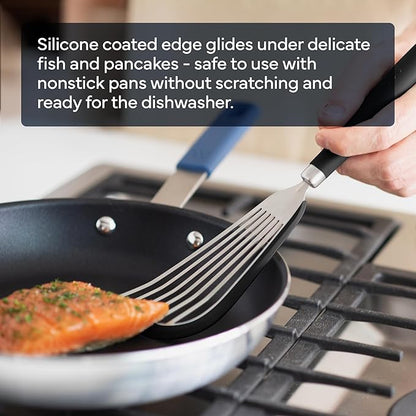 Misen Fish Silicone Spatula - Slotted Turner for Cooking - Perfect for Frying - Heat Resistant - Dishwasher Safe -1mm Thick Flexible Flipper - Soft Silicone Grip Handle for Easy Use