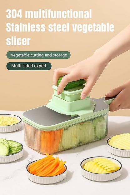 Multifunctional Mandoline food Slicer & Vegetable Chopper with Container – 6-in-1, mandolin, Cutter, Grater, Potato Slicer, Tomato Cutter, Cabbage Shredder & Fruit/Veggie Shredder -Safe & Easy to Use