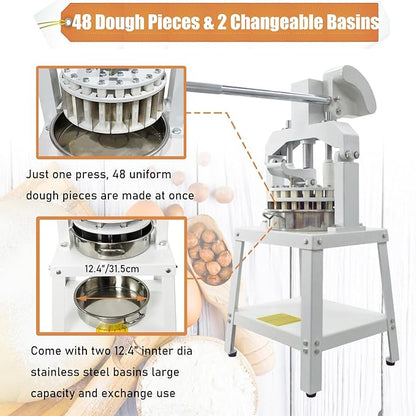Commercial Dough Divider Manual 48PCS Dough Divider 0.78oz-3.70oz Heavy Duty Dough Cutter Machine with 22-105g Dough Weight Range for Baking, 48PCS