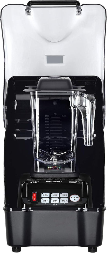 OmniBlend Omni-Q Commercial Blender with Full Sound Enclosure Shield, Quiet Heavy Duty 3-Speed, Self-Cleaning, Includes Multifunctional 2-in-1 Wet Dry Blades, 1.5 Liter Jar (Black)