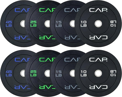 CAP Barbell 2-Inch Olympic Bumper Plate Weight Set with 6 Post Rack | 100-370 lbs | Multiple Options