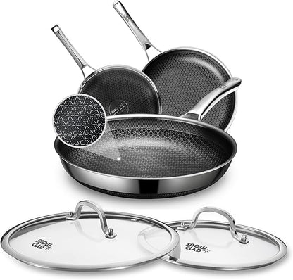 Hybrid Pans Set Nonstick with 2Lid, 8&10&12 Inch Nonstick Frying Pans Set, Dishwasher Induction Oven Broiler Safe Stainless Steel Skillet, PFOA Free Kitchen set