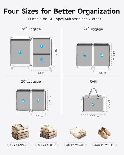 12 Pack Travel Vacuum Seal Bags with Rechargeable Electric Pump, 4 Sizes Space Saver Vacuum Storage Bags for Luggage, Suitcase & Home Organization, Reuseable Vacuum Seal Bags for Clothing