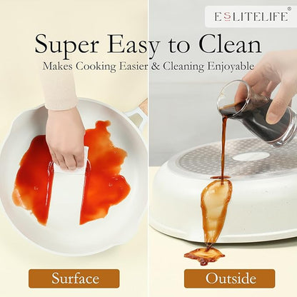 ESLITE LIFE Nonstick Ceramic Frying Pan Skillet, Non-Toxic Egg Omelette Kitchen Cooking Pans Compatible with All Stovetops (Gas, Electric & Induction), PTFE & PFOA Free (White, 11")