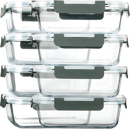 [8-Pack,30 oz]Glass Meal Prep Containers,Glass Food Storage Containers,Airtight lunch Containers with Lids, Microwave, Oven, Freezer and Dishwasher