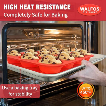 Walfos Silicone Muffin Pan - Cupcake Pans Set of 3, Including 24 Cups Mini Muffin Pans, 12 Cups Regular & 6 Cups Jumbo Muffin Pan, Pop Out Easily - BPA Free & Dishwasher Safe