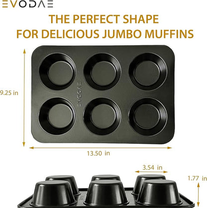 EVODAE® Jumbo Muffin Pan in Holiday Gift Box – Set of 2, 12 Cup (2x6) Large Muffin Pan & Large Cupcake Pan – Pro-Grade Nonstick Bakeware – PFOA & PTFE Free – Great Gift for Bakers & Holiday Baking