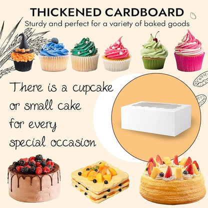 JCD 16 Pcs Bento Cake and Cupcake Box Combo Bento Box with Clear Window 5 Holes Fit 4 Cupcakes and 1 Mini Cake for Bakery Baking Supplies(1+4/16Pcs)