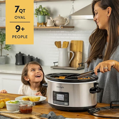 Crock-Pot 7-Quart Slow Cooker, Portable Programmable with Timer, Locking Lid, Stainless Steel; an Essential Kitchen Appliance, Perfect for Families and Gatherings