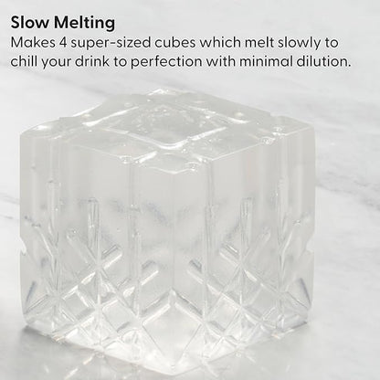 W&P Crystal Ice Tray, Perfect Etched Large Cubes, Slow Melting for Whiskey and Cocktails, Food Grade Premium Silicone, Dishwasher Safe, BPA Free Charcoal
