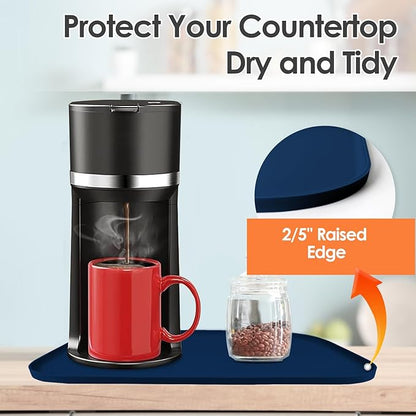 Silicone Coffee Maker Mat with Lip, 17.4'' x 10.6'' Heavy Duty Coffee Maker Mat for Countertops, Coffee Tray Fit Under Coffee Machine Appliance Automatic Machines Espresso Accessory, Navy Blue