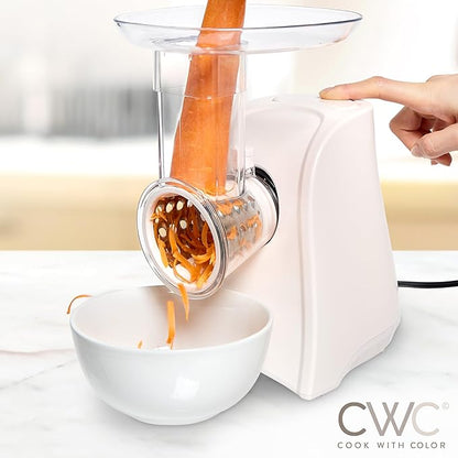 COOK WITH COLOR 5-in-1 Electric Slicer, 150W Food Prep Machine – Cheese Shredder, Fine & Coarse Graters, Potato Grater, Vegetable Slicer, Fruit, Salad Shooter, Compact Design for Bowl Prep, Cream