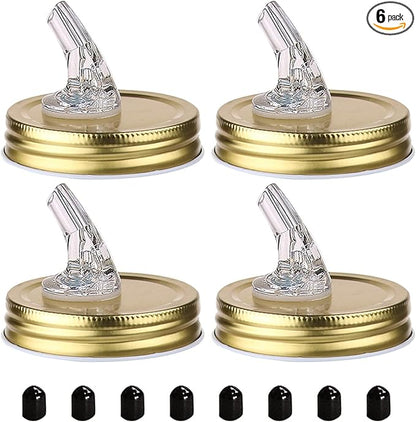 Mason Jar Pour Spouts. free flow Mason Jar Pour Spouts, mason jar for spout regular mouth size 70mm dispenser germination cover. Suitable for any liquid. Leak-Proof 4-Pack + 8 Lid Caps (gold color)