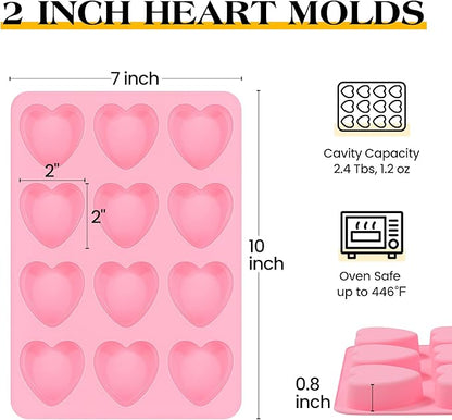 2 Inch Heart Shaped Silicone Molds for Chocolate, Candy, Gummy, Soap (Set of 2, Pink)